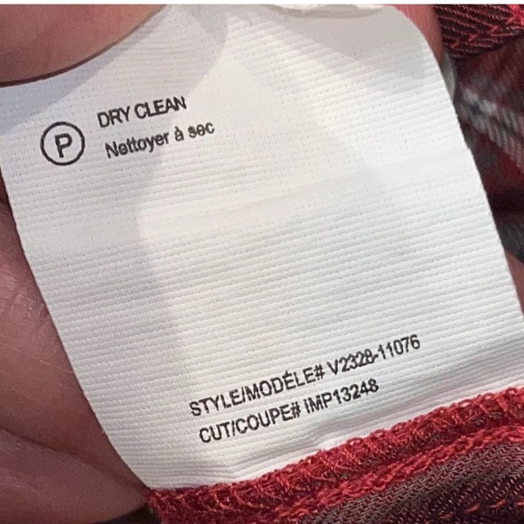 VINCE RED BLACK Plaid long tunic Shirt Leather Band Collar Button Up, Pockets, M - Picture 6 of 10